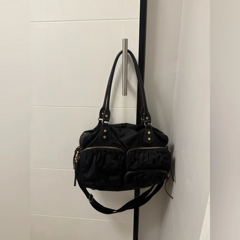 MZ Wallace Black Nylon Laptop Shoulder Bag Pockets